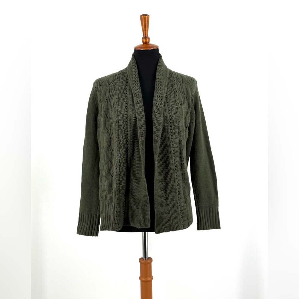Talbots Forest Green Cashmere Wool Cotton Blend Cardigan Size S